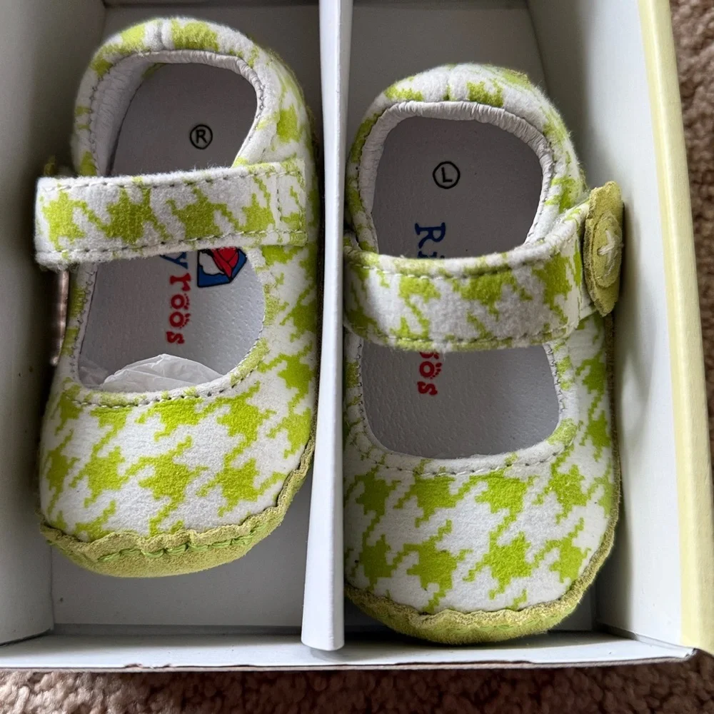 Vibrant bright green herringbone print - Mary Jane Baby Walker Shoes - Rileyroos